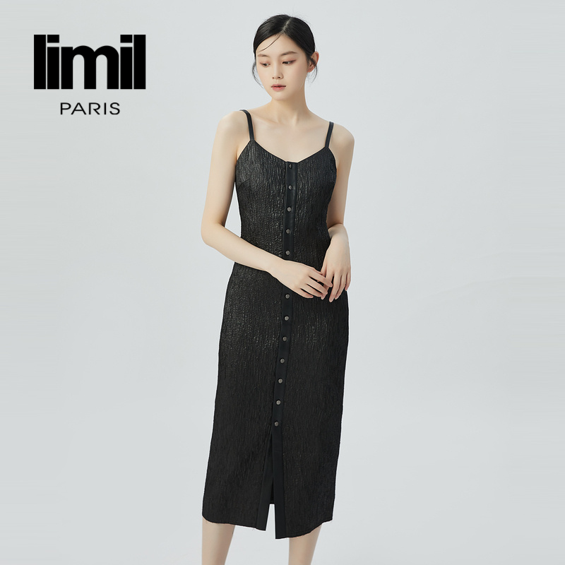 丽米儿limil 高级款黑柜修身吊带裙9500050