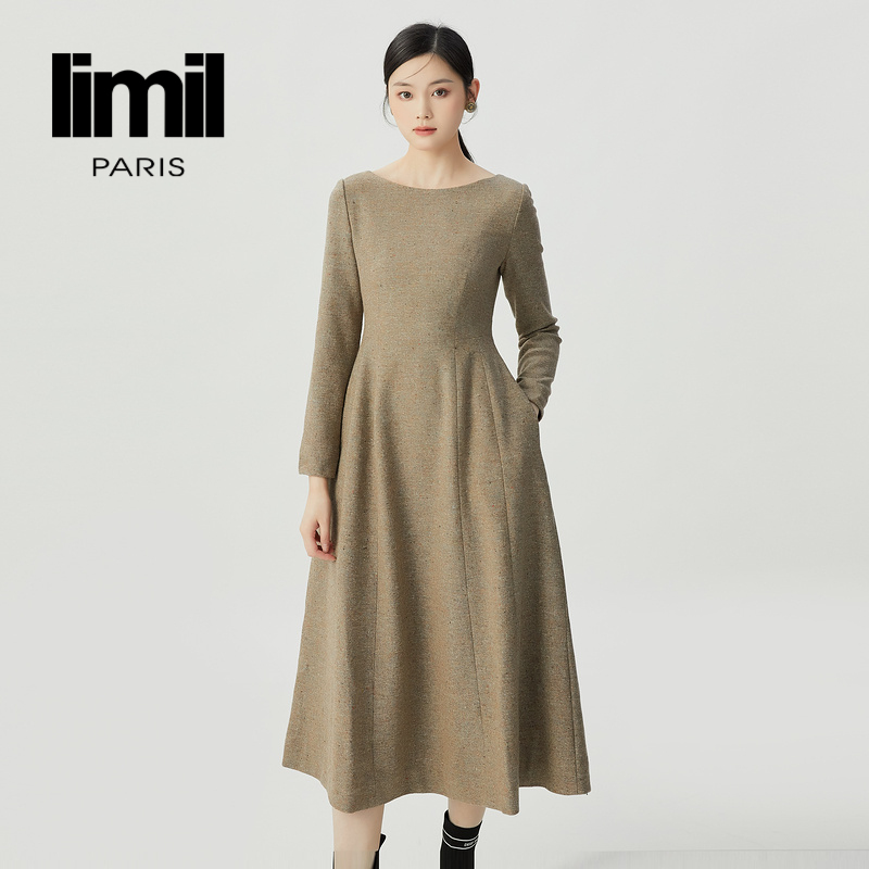 丽米儿limil 简约复古气质长袖连衣裙9500064