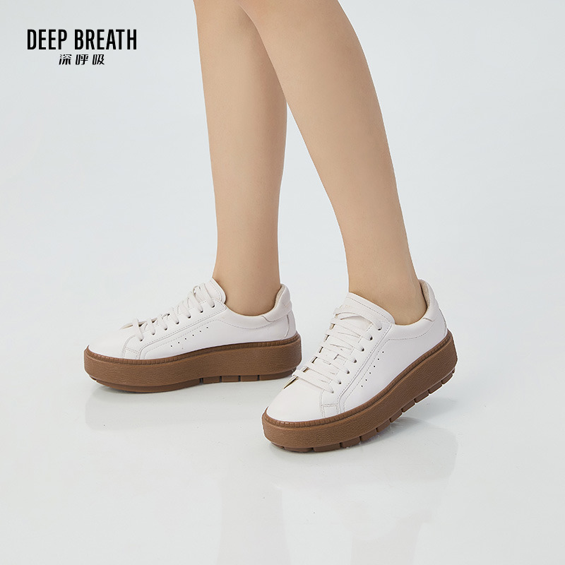 DEEP BREATH深呼吸女鞋 加厚橡胶底系带素面女休闲鞋板鞋AX12121
