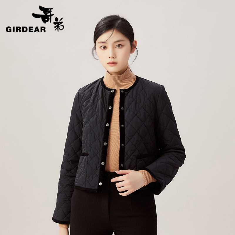 哥弟 圆领小香风丝绒包边工艺棉服外套1400512-G2