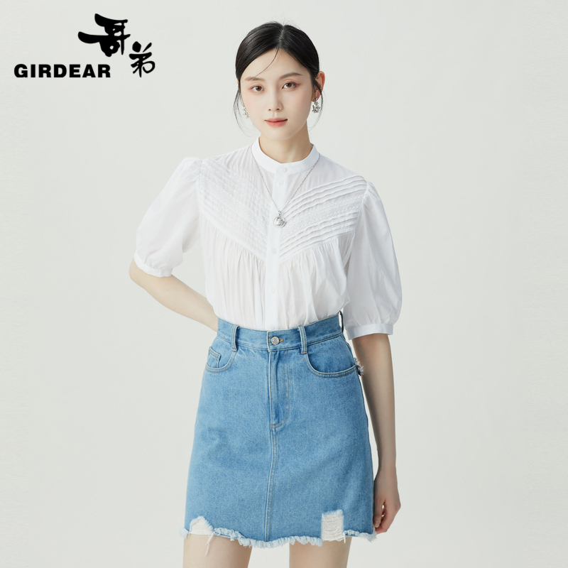 哥弟  宽松减龄甜美灯笼袖纯棉上衣1300970