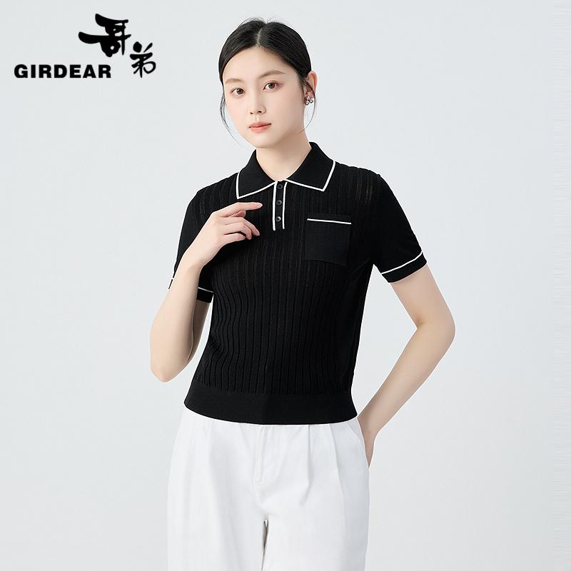 哥弟  减龄POLO短袖领针织衫138025