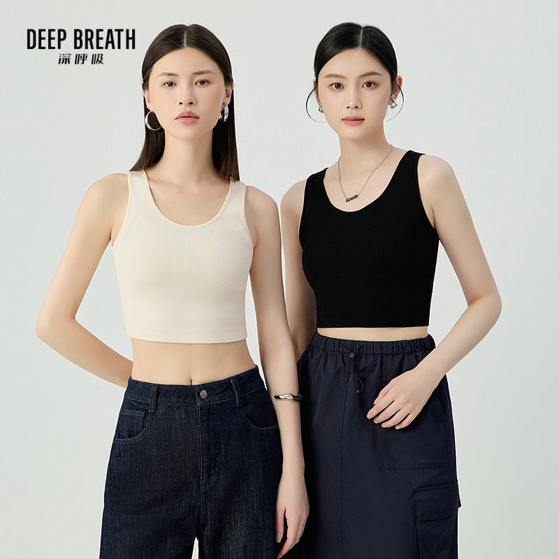 DEEP BREATH深呼吸女装 短款U型领无袖针织背心打底衫A301148