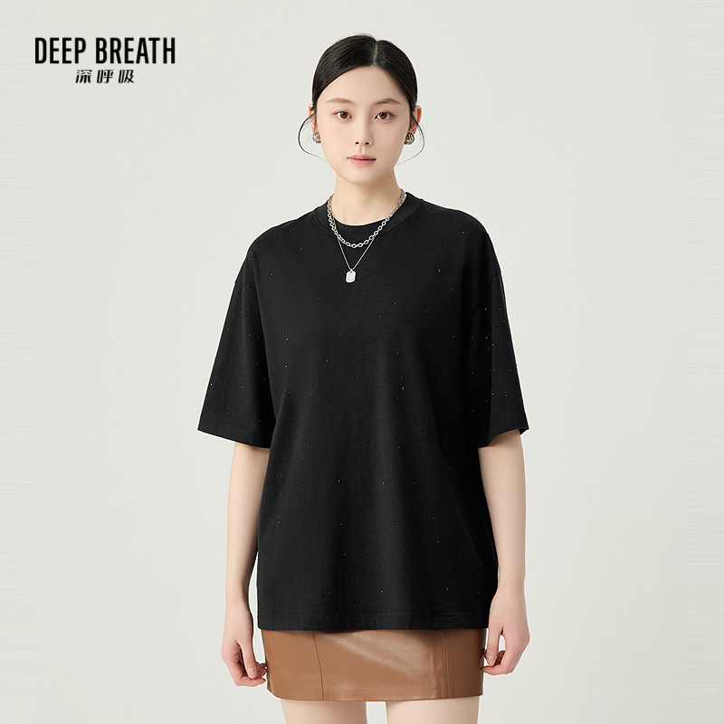 DEEP BREATH深呼吸女装 休闲满幅烫钻宽松短袖T恤上衣A301736