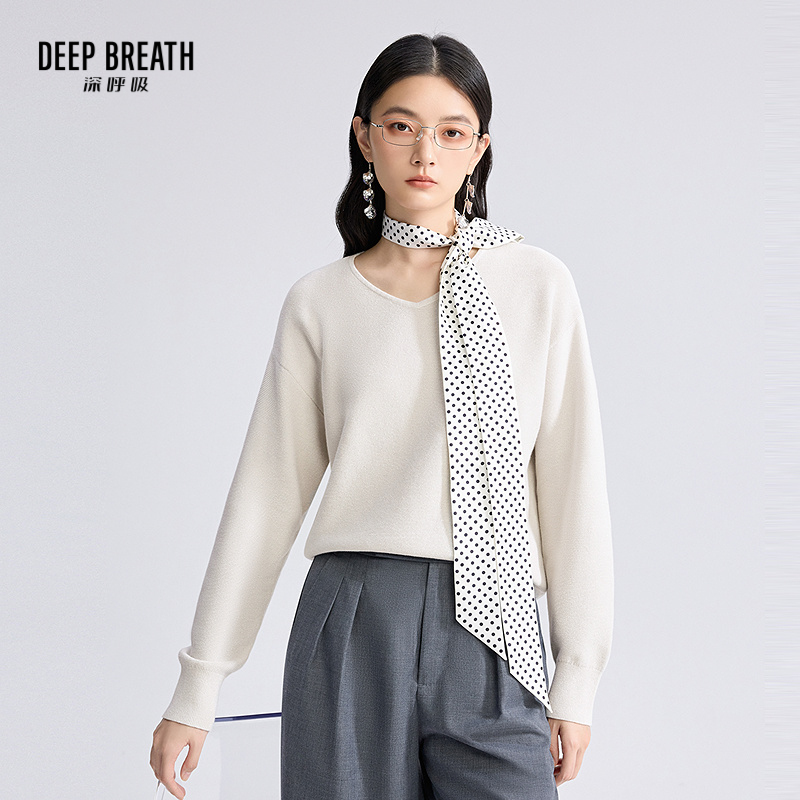 DEEP BREATH深呼吸女装 新款V领纯色金银丝套头长袖针织衫A301813