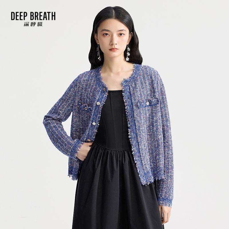 DEEP BREATH深呼吸女装 简约圆领直身花式纱针织开衫A401123