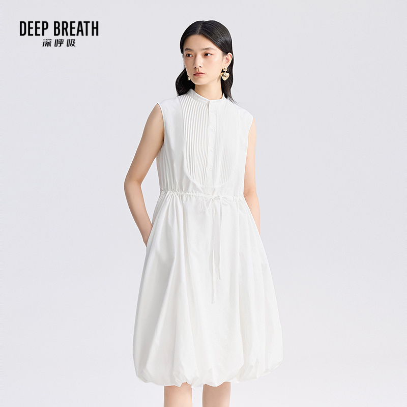 DEEP BREATH深呼吸女装 无袖收腰小立领连衣裙娃娃裙设计感裙子A500497