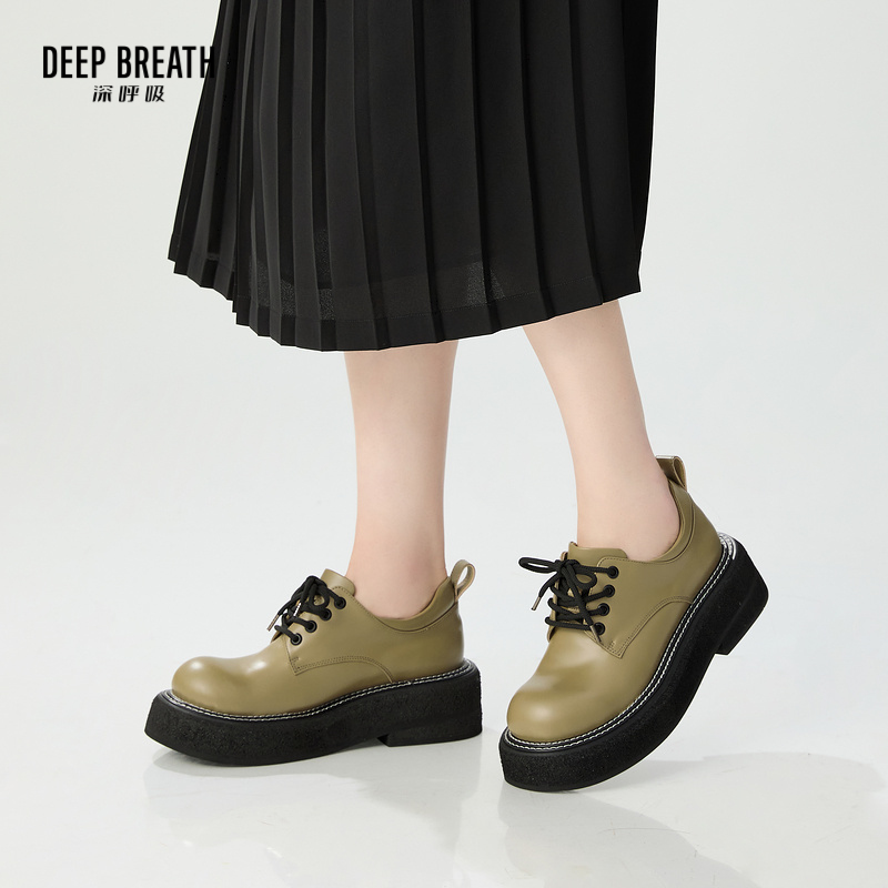 DEEP BREATH深呼吸女鞋 新款牛皮低帮绑带厚底德比鞋绅士鞋女鞋AX13111