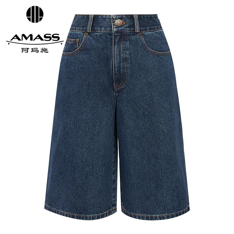 阿玛施AMASS 时髦百搭高街设计阔腿牛仔中裤510049
