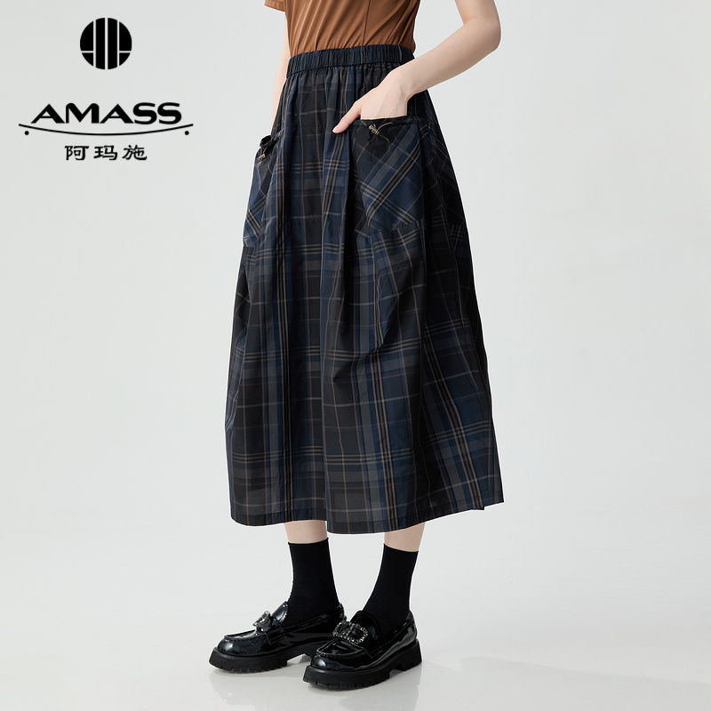 阿玛施AMASS 复古学院格纹工装风休闲半身裙5200277