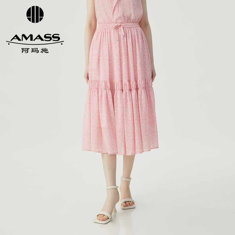 阿玛施AMASS 个性撞色两节式纹路造复古伞裙5200408