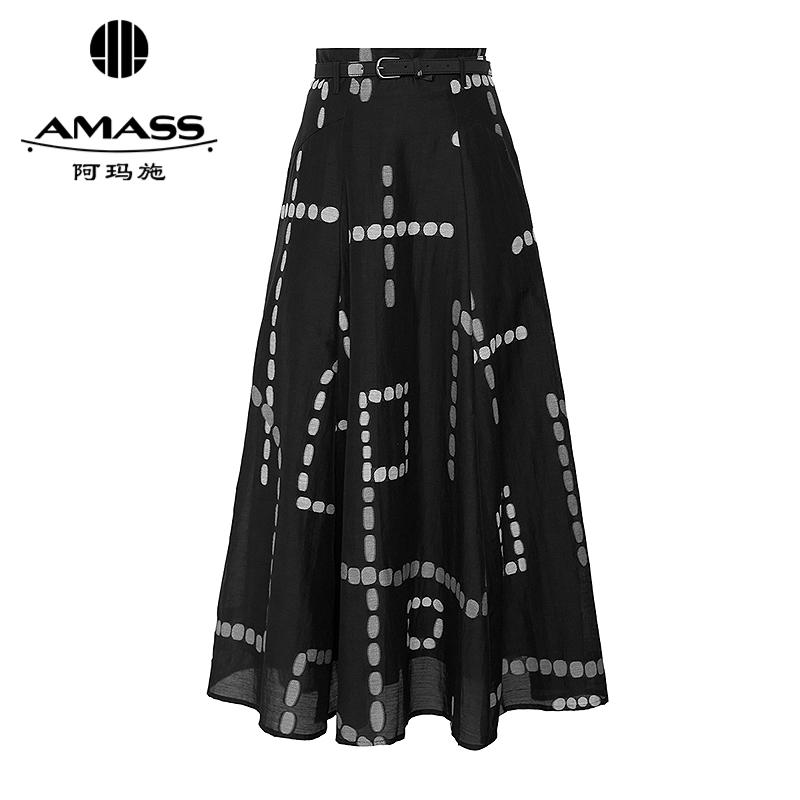 阿玛施AMASS 摩登个性侧插袋高腰法式伞裙半身裙附腰带5200444