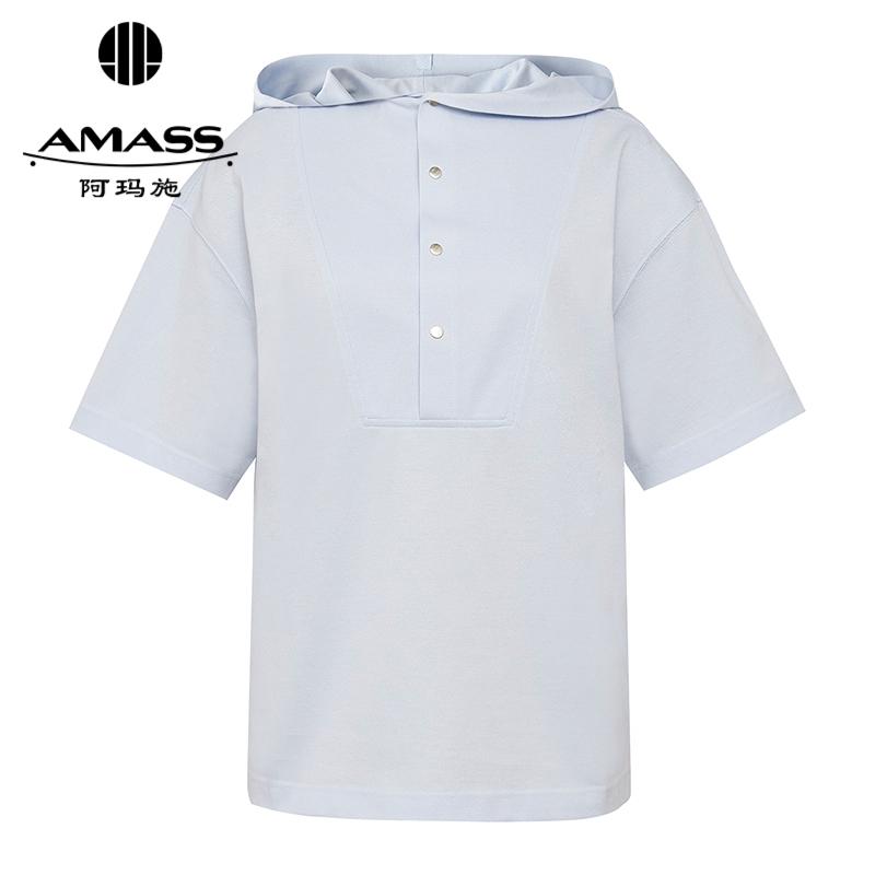 阿玛施AMASS 休闲轻运动连帽按扣翻领短袖上衣530013
