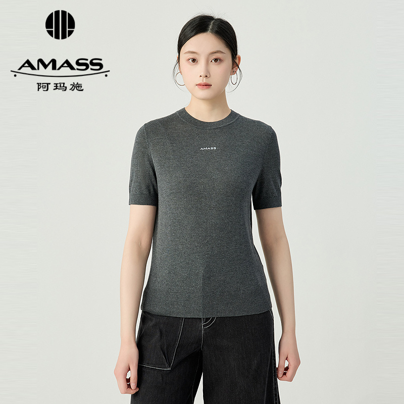 阿玛施AMASS 简约胸前logo字母点缀圆领针织短袖538053