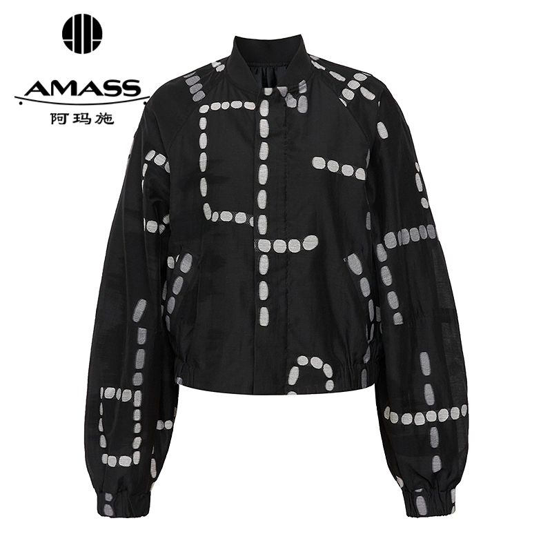 阿玛施AMASS 摩登个性插肩袖灯笼袖造型棒球衫夹克外套540011
