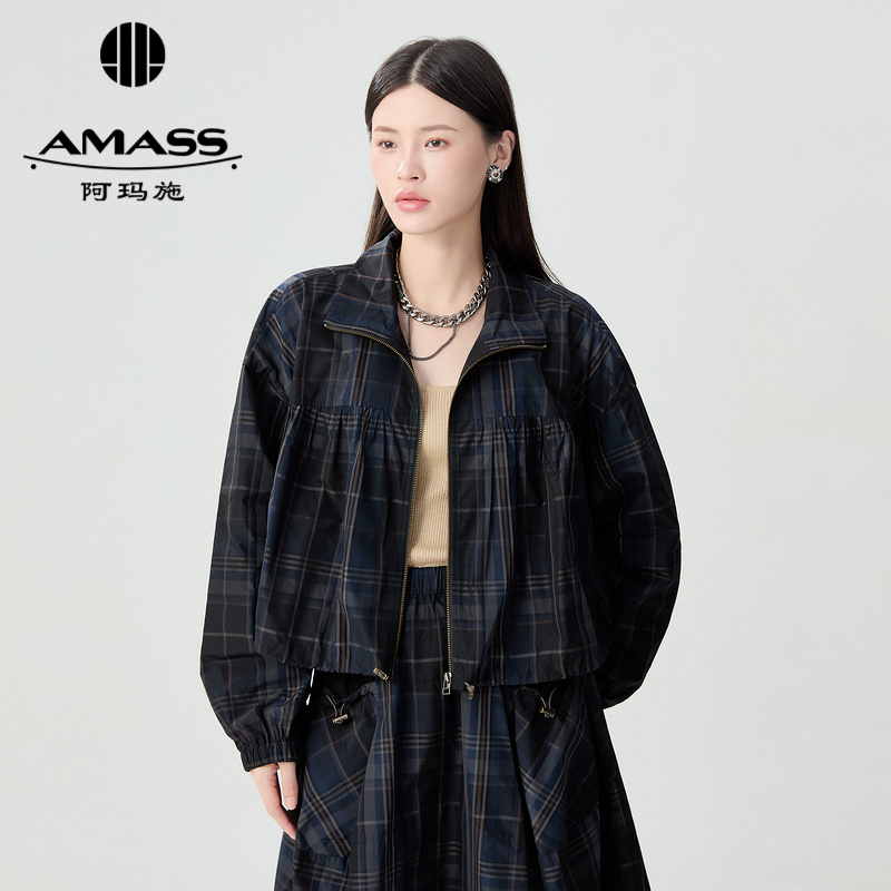 阿玛施AMASS 复古减学院风格纹夹克外套5400877