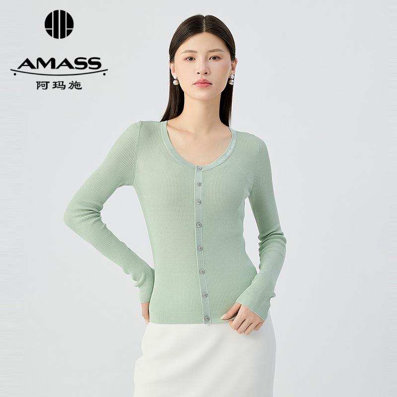 阿玛施AMASS 时尚质感字母大圆领修身显瘦针织开衫548019