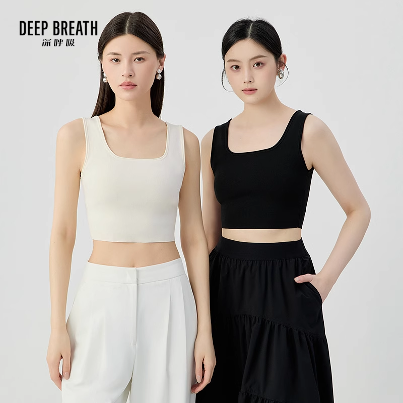 DEEP BREATH深呼吸女装 短款方型领竖坑条造型打底背心A301076