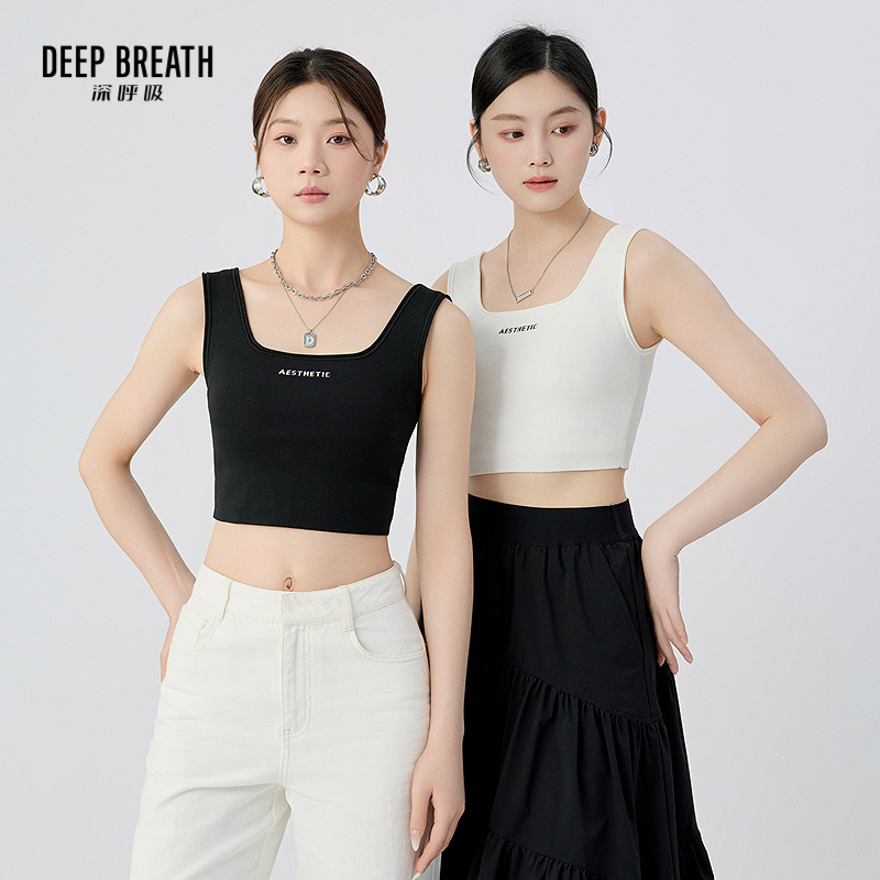 DEEP BREATH深呼吸女装 短款方领字母提花针织背心打底A301263
