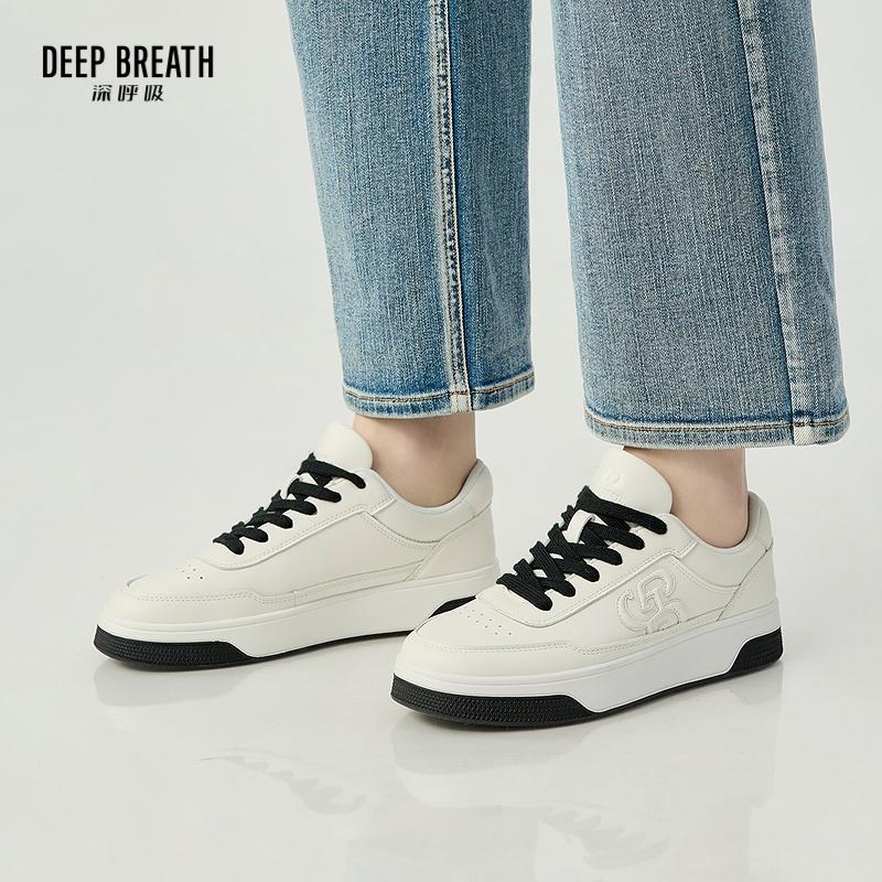 DEEP BREATH深呼吸女鞋 牛皮绑带低帮小花拼色小白鞋板鞋休闲鞋AX12304