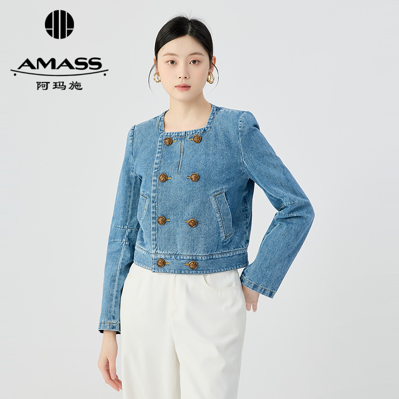 阿玛施AMASS 复古时髦双排扣牛仔小香外套540019