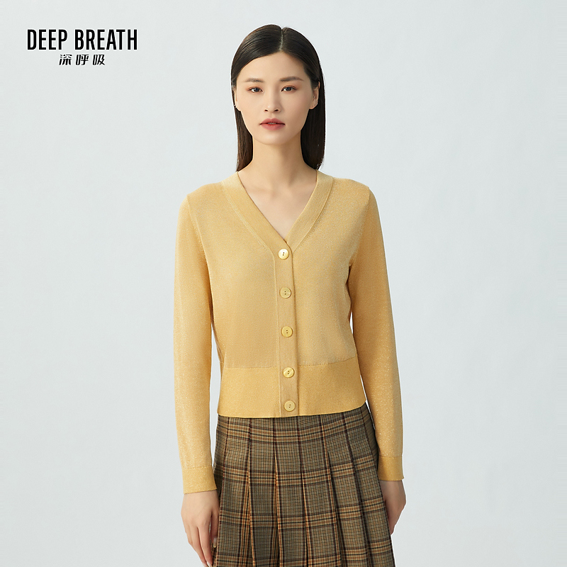 DEEP BREATH深呼吸女装 葱纱V领三醋酸针织衫短款外套A400713-1