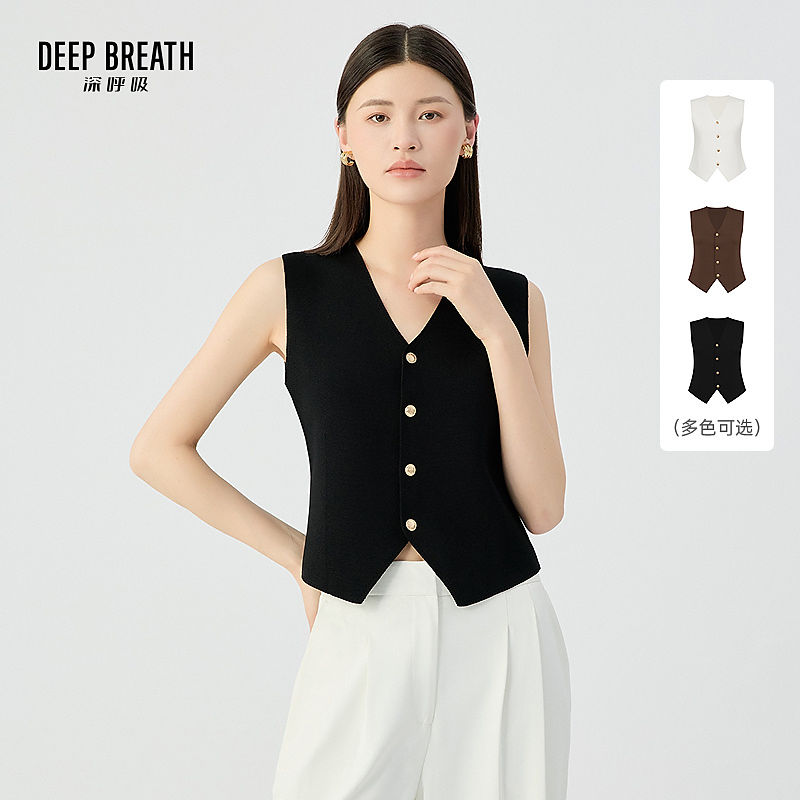 DEEP BREATH深呼吸女装 简约V领金属扣纯色造型针织马甲开衫A401366