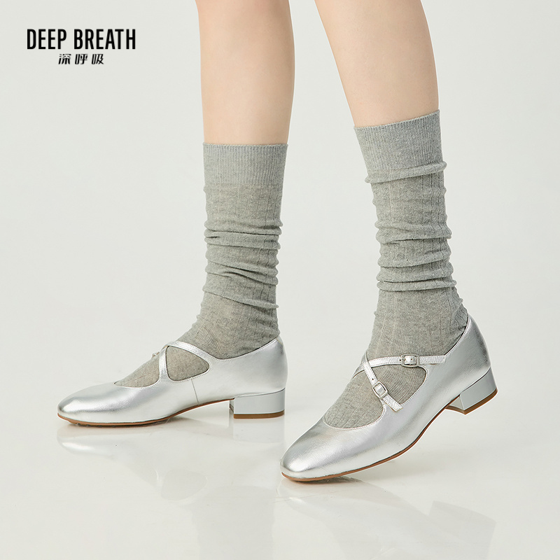 DEEP BREATH深呼吸女鞋 复古法式粗跟交叉带牛漆皮玛丽珍单鞋AX11158