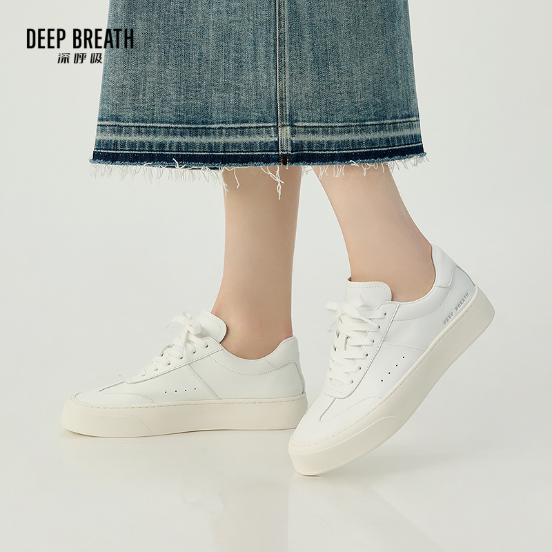 DEEP BREATH深呼吸女鞋 简约牛皮柔软平底小白鞋板鞋休闲鞋AX12312