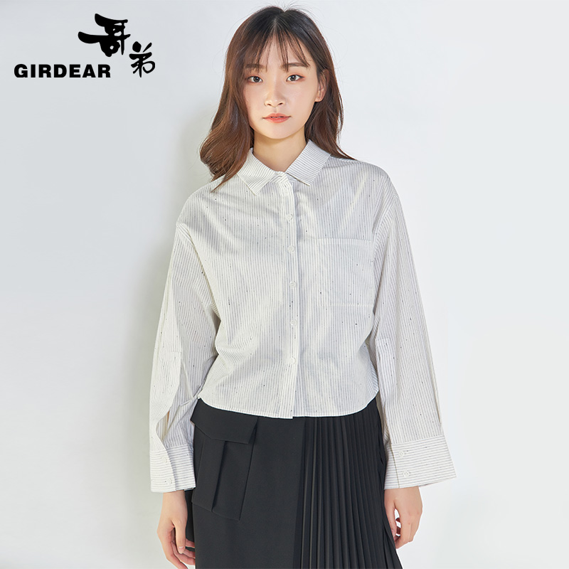 哥弟女装 单排扣条纹格子衬衫1300472