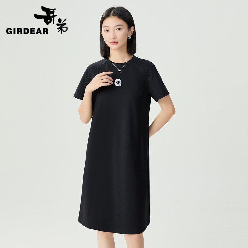 哥弟  简约圆领H版短袖连衣裙1500529