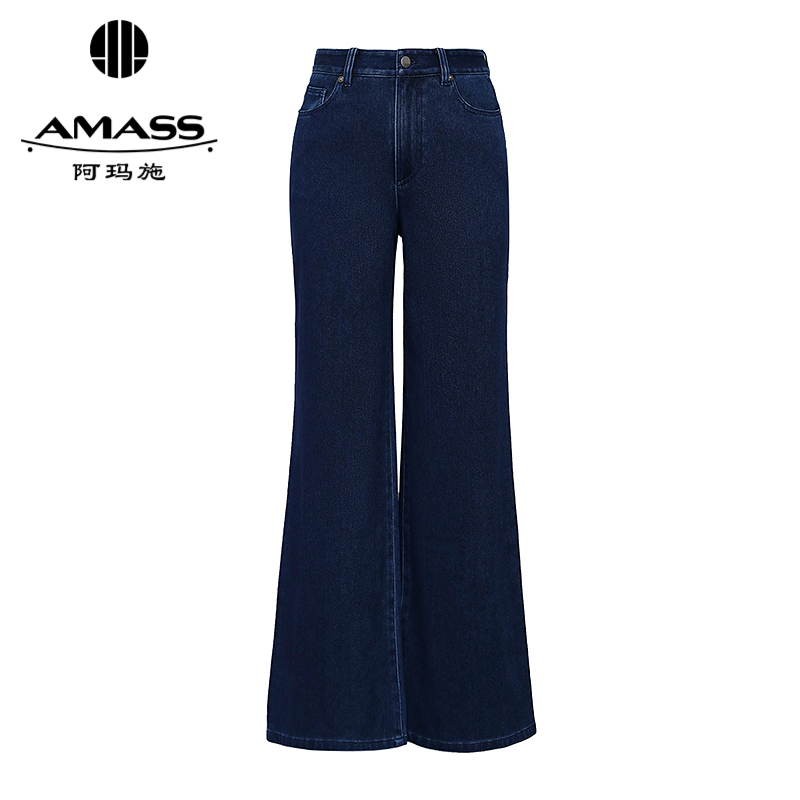 阿玛施AMASS 宽松高腰水洗牛仔长裤百搭休闲5100388