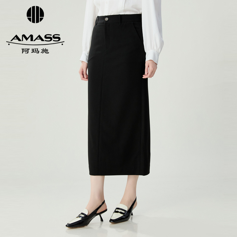 阿玛施AMASS “娇人一等”利落休闲气质后开衩知性直腰长裙5296472