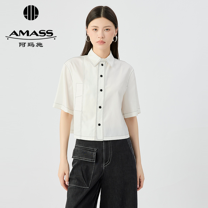 阿玛施AMASS 时髦舒适跳色压线裝饰衬衫530050