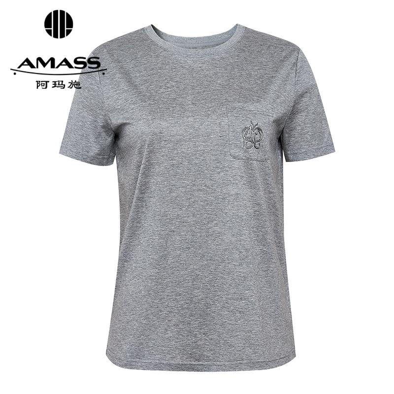 阿玛施AMASS 简约舒适胸前小口袋装饰圆领短袖T恤530061