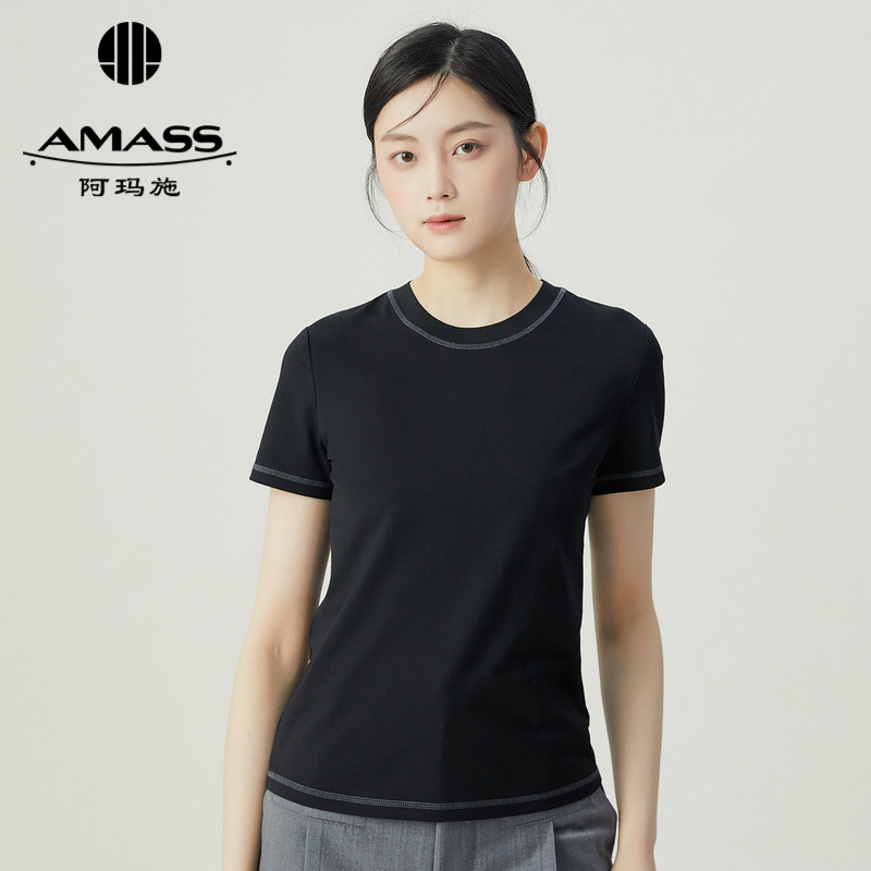 阿玛施AMASS 简约基础百搭缝线设计圆领T恤5301025-5301024