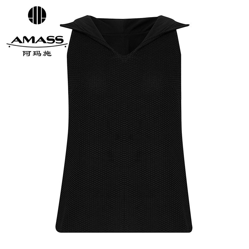 阿玛施AMASS 简约休闲褶皱质感连帽式背心5301111