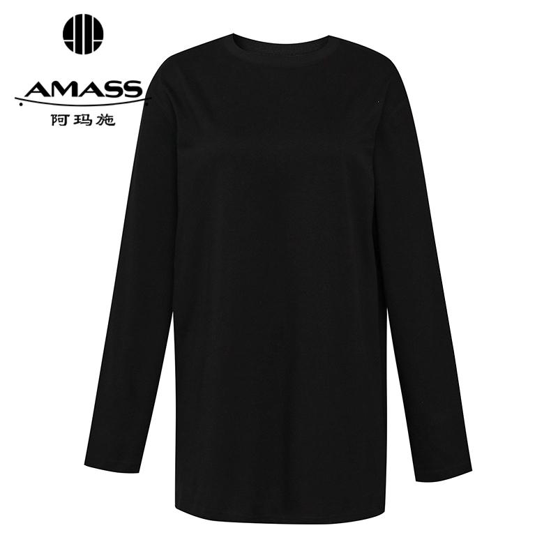阿玛施AMASS 简约基础款百搭圆领廓形长袖T恤530189