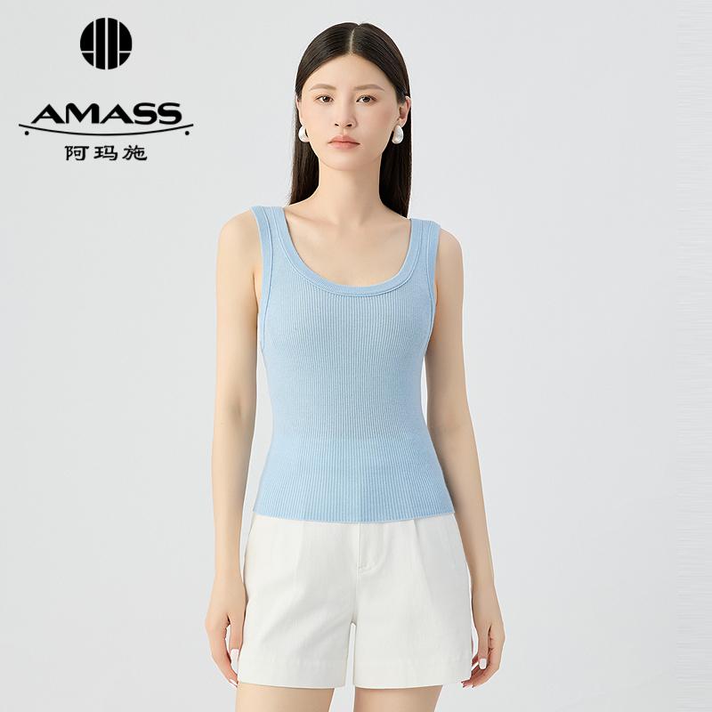 阿玛施AMASS 简约舒适金银丝竖坑纹U领针织背心538074