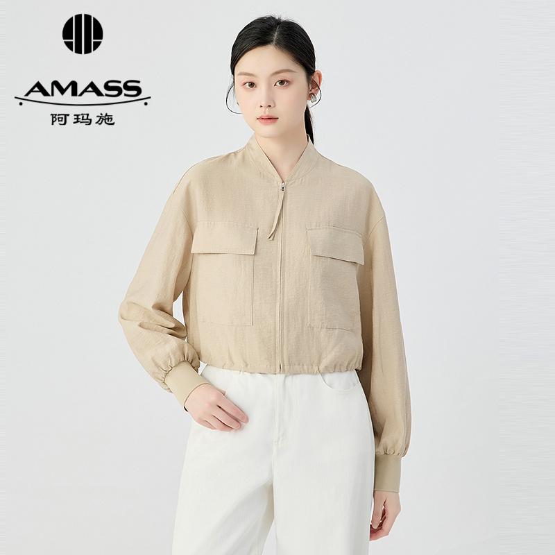 阿玛施AMASS 气质复古轻盈条纹短款薄外套540014