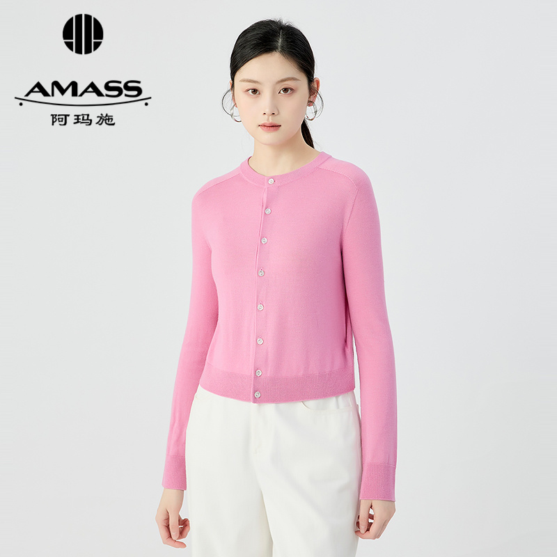 阿玛施AMASS 活力浪漫金银丝罗纹边饰长袖针织开衫548022