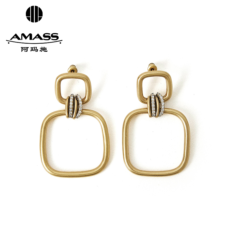 阿玛施AMASS 质感简约方形环耳钉耳饰590045