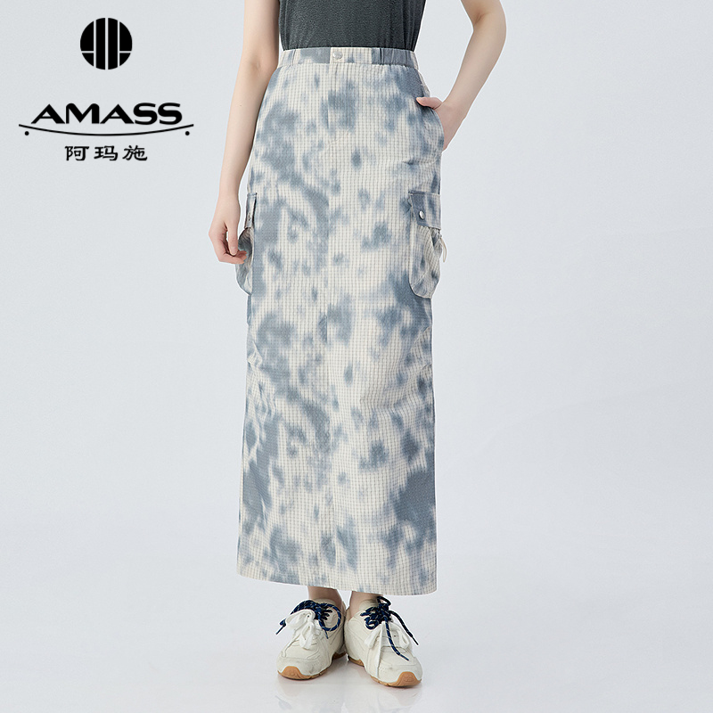 阿玛施AMASS 设计师款潮酷水墨印花工装长裙520007