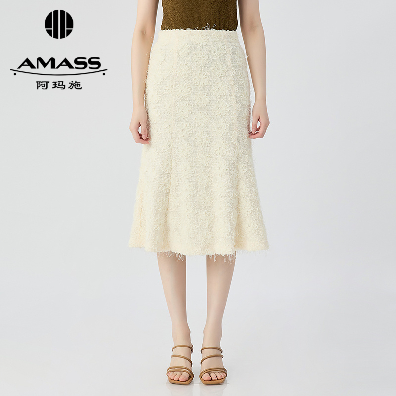 阿玛施AMASS 优雅女人味立体贴花鱼尾造型半身裙5200404