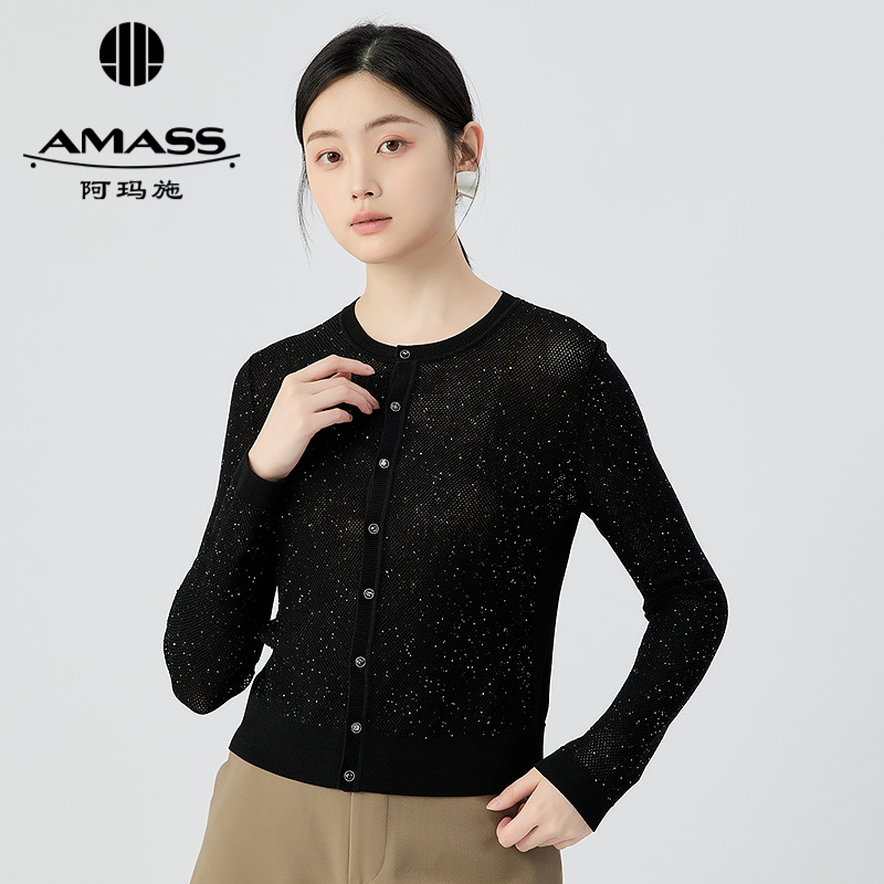 阿玛施AMASS 时尚造型镂空设计亮片针织开衫548003