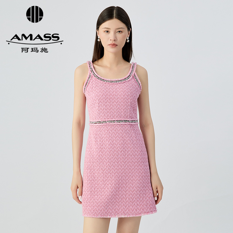 阿玛施AMASS 舒适甜心温柔无袖背心式短款连衣裙550006