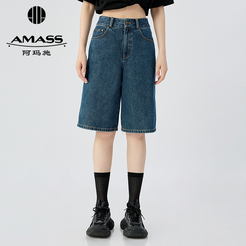 阿玛施AMASS 时髦百搭高街设计阔腿牛仔中裤510049