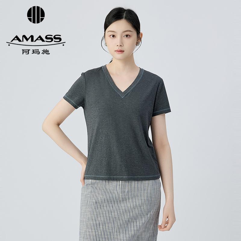 阿玛施AMASS 简约基础百搭缝线设计圆领T恤5301025-5301024