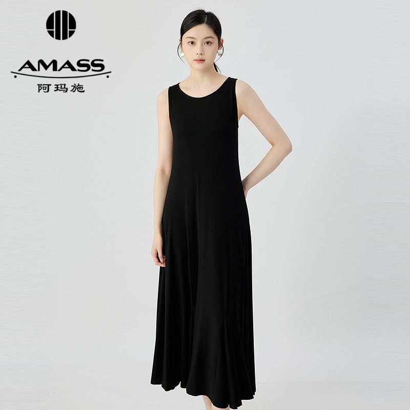 阿玛施AMASS 简约百搭舒适背心式无袖小黑连衣裙550016