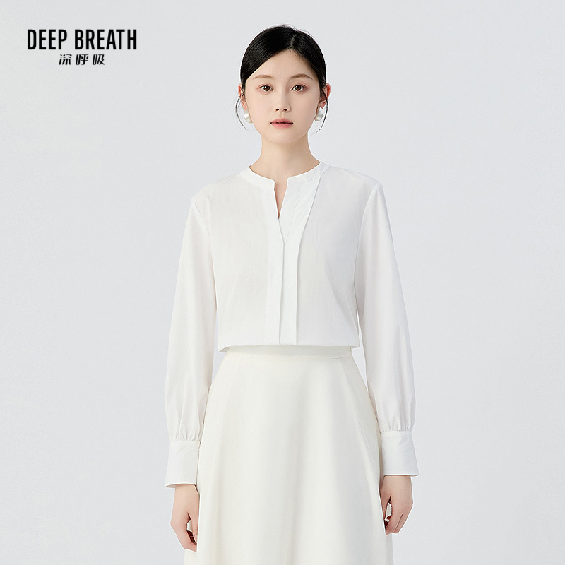 DEEP BREATH深呼吸女装 新款法式V领宽松休闲防晒衣造型白衬衫A301928